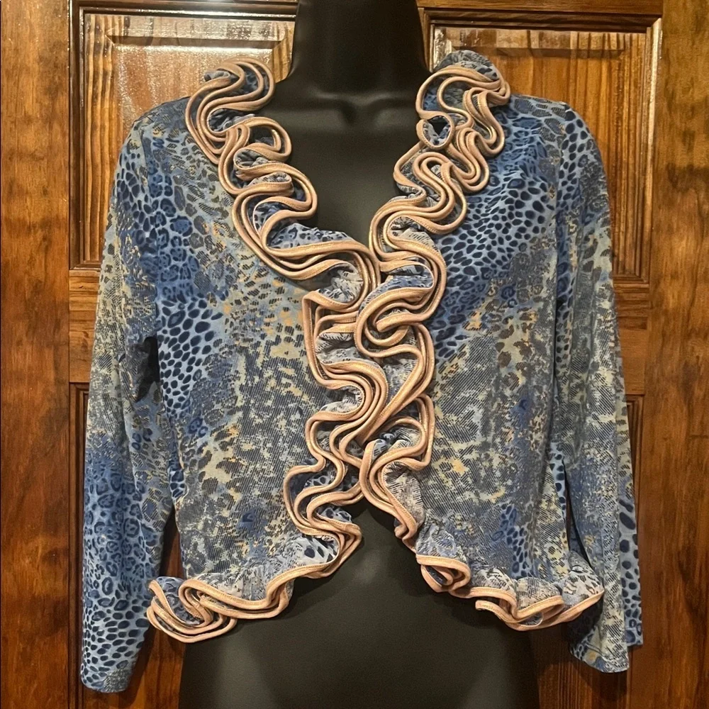 Blue and Gold Animal Print Ruffle Top